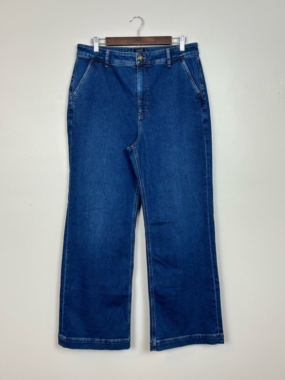 J Crew Factory Jeans Women 31 Blue High Rise Trouser Jean Wide Leg Stretch Denim